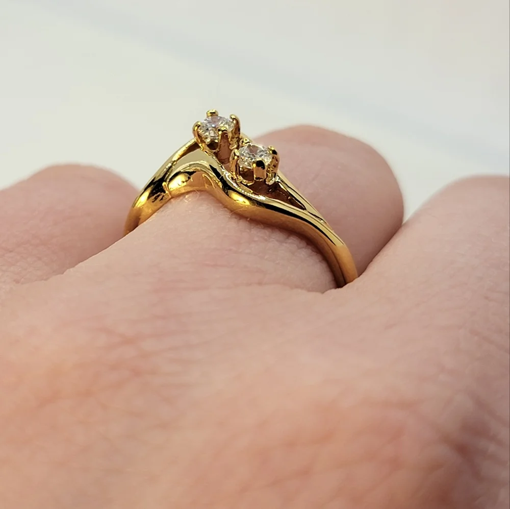 Vintage Ring Signed COP 92 Gold Plated CZ Diamonds Size 9 Castings on Parade